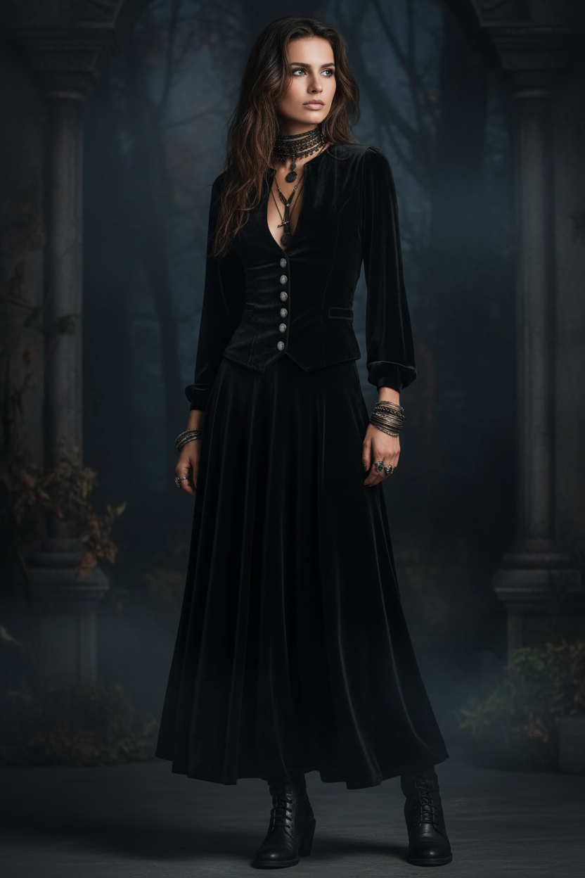 BeWitchy® Obsidian Velvet Button-Down Jacket