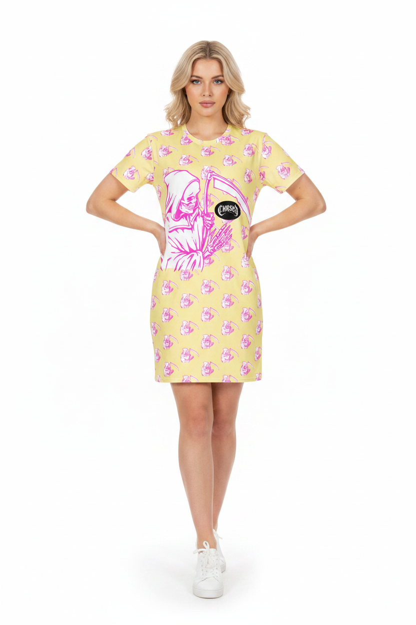 CURSED Neon Pink Grim Reaper Cotton t-shirt dress