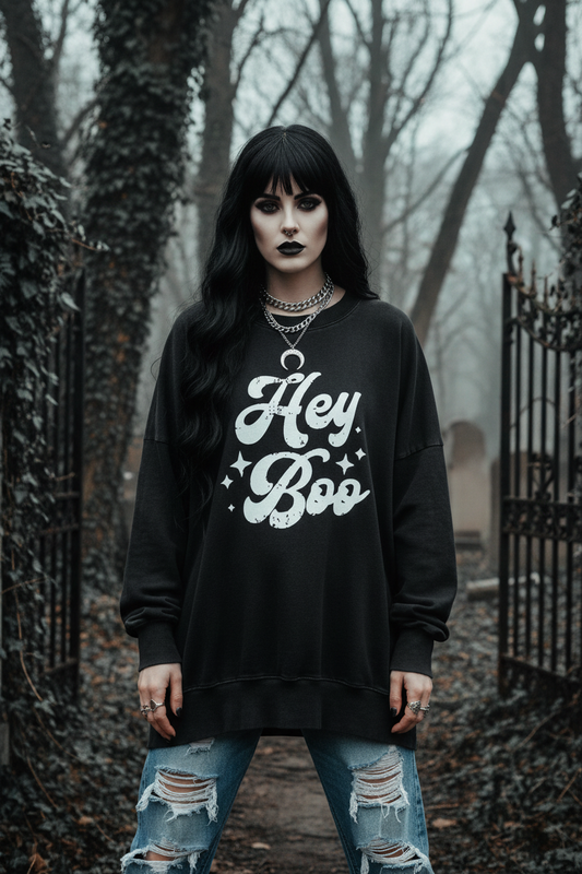 BeWitchy® HEY BOO Graphic Round Neck Sweatshirt
