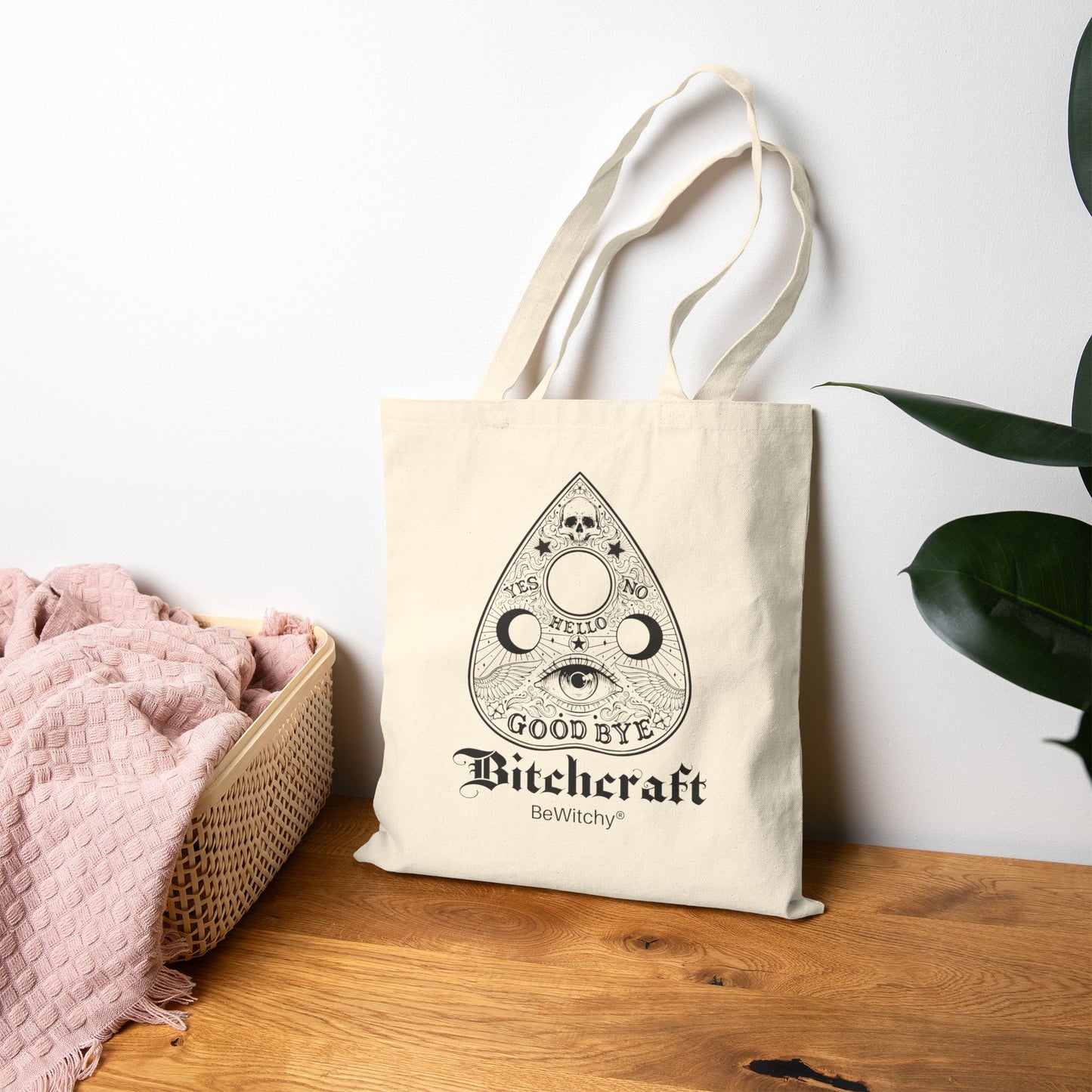 Tote Bag — Witchcraft Ouija Planchette Design (“Bitchcraft”)
