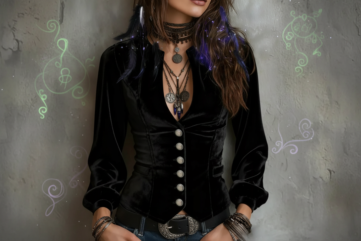 BeWitchy® Obsidian Velvet Button-Down Jacket