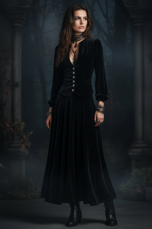 BeWitchy® Obsidian Velvet Button-Down Jacket