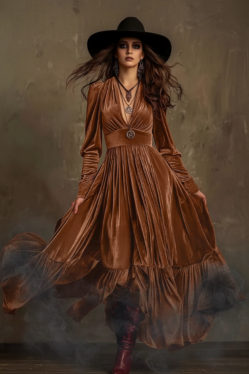 BeWitchy® Velvet V-Neck Ruffled Dress - SPECIAL ORDER IN 🌙✨